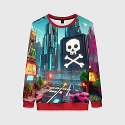 Свитшот женский Minecraft district with skull - ai art fantasy, цвет: 3D-красный