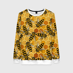 Свитшот женский Пчелы на сотах паттерн, цвет: 3D-белый