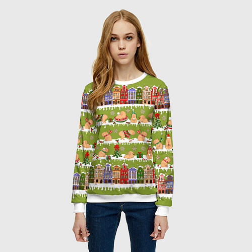 Женский свитшот Много капибар семьей на Новый год и Рождество / 3D-Белый – фото 3