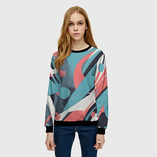 Женский свитшот Граффити в пастельных тонах абстракция / 3D-Черный – фото 3