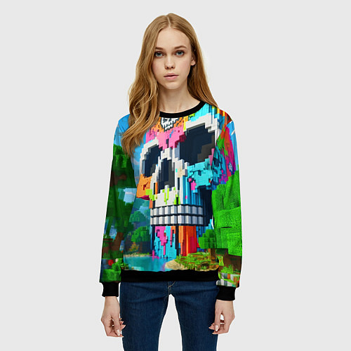 Женский свитшот Minecraft skull - ai art fantasy / 3D-Черный – фото 3