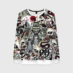 Свитшот женский Японский самурай и драконы паттерн, цвет: 3D-белый