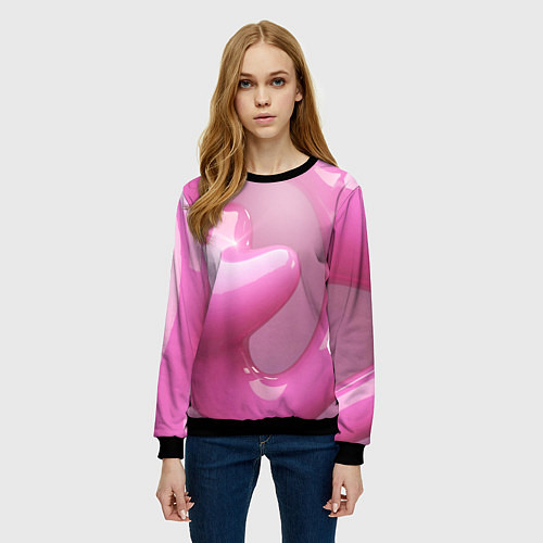 Женский свитшот Розовые краски абстракция / 3D-Черный – фото 3