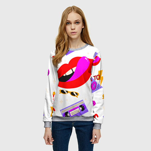 Женский свитшот Вечеринка 90-х: Яркие символы эпохи / 3D-Меланж – фото 3