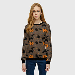 Свитшот женский Хэллоуин и кот, цвет: 3D-черный — фото 2
