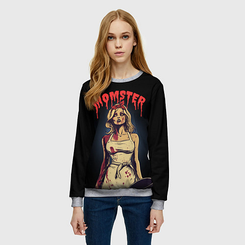 Женский свитшот Momster - vampire - на хэллоуин / 3D-Меланж – фото 3