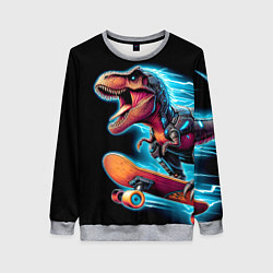 Свитшот женский Cool Dino on a skateboard - neon glow fantasy, цвет: 3D-меланж