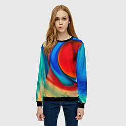 Свитшот женский Жидкие цветные краски, цвет: 3D-черный — фото 2