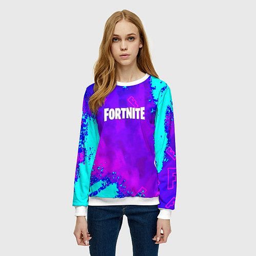 Женский свитшот Fortnite neon game / 3D-Белый – фото 3