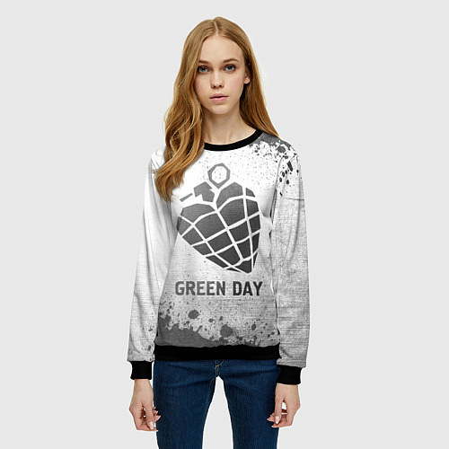 Женский свитшот Green Day - white gradient / 3D-Черный – фото 3