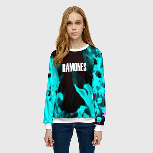 Женский свитшот Ramones fire rose / 3D-Белый – фото 3