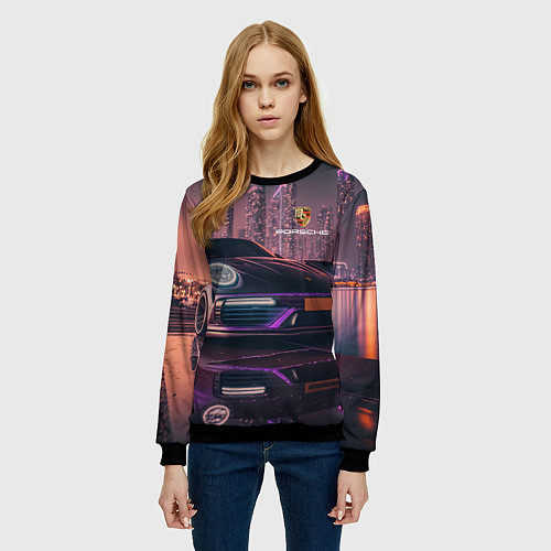 Женский свитшот Porshe neon city / 3D-Черный – фото 3