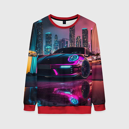 Женский свитшот Porshe night city / 3D-Красный – фото 1