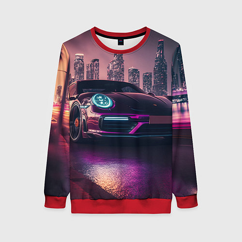 Женский свитшот Porshe ночной город / 3D-Красный – фото 1