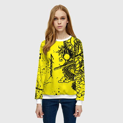 Женский свитшот Syberpunk dragon tatoo / 3D-Белый – фото 3