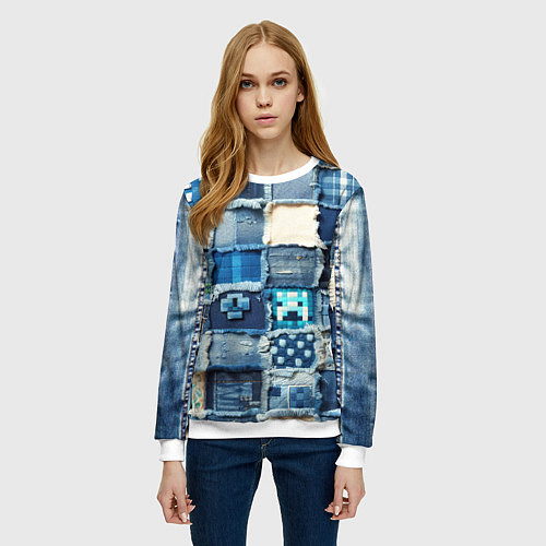 Женский свитшот Пэчворк из Minecraft / 3D-Белый – фото 3