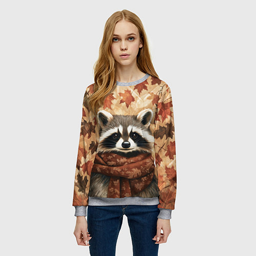 Женский свитшот Енот в шарфе / 3D-Меланж – фото 3