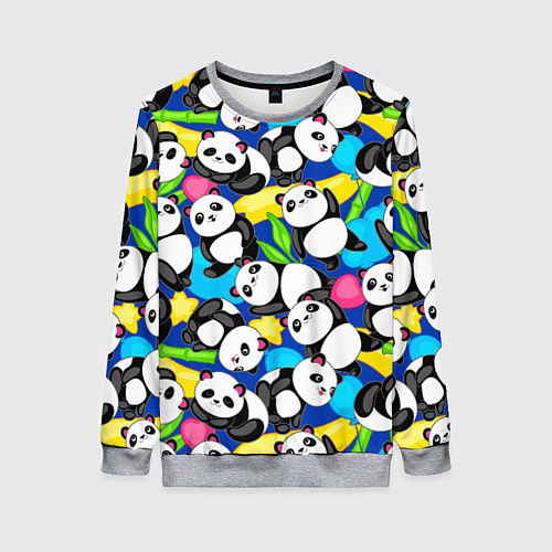 Женский свитшот Панды цветной паттерн / 3D-Меланж – фото 1