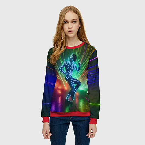 Женский свитшот Neon cyber dance - ai art fantasy / 3D-Красный – фото 3