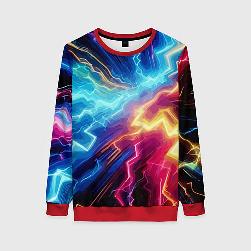 Женский свитшот Разряд неоновых молний - нейроарт / 3D-Красный – фото 1