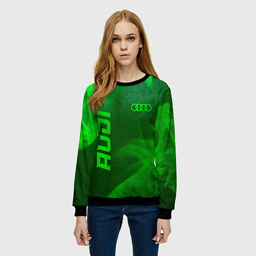 Женский свитшот Audi - green gradient вертикально / 3D-Черный – фото 3