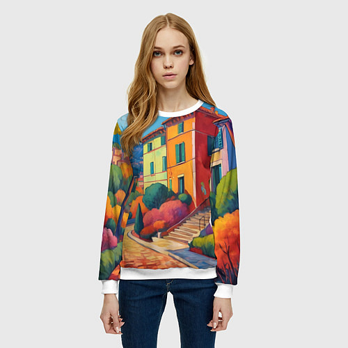 Женский свитшот Живопись яркие домики фовизм / 3D-Белый – фото 3