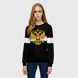 Свитшот женский Герб РФ спорт полоса, цвет: 3D-черный — фото 2