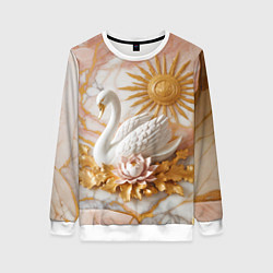 Свитшот женский Фарфоровый лебедь и солнце на розовом мраморе, цвет: 3D-белый