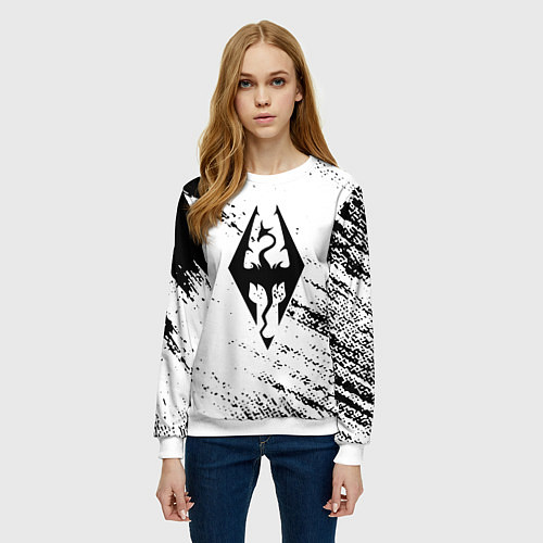 Женский свитшот The Elder Scrolls чёрно белые краски / 3D-Белый – фото 3