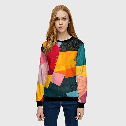 Женский свитшот Геометрия мозайка / 3D-Черный – фото 3