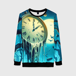Свитшот женский Часы в сказочном лесу под луной - фантазия, цвет: 3D-черный