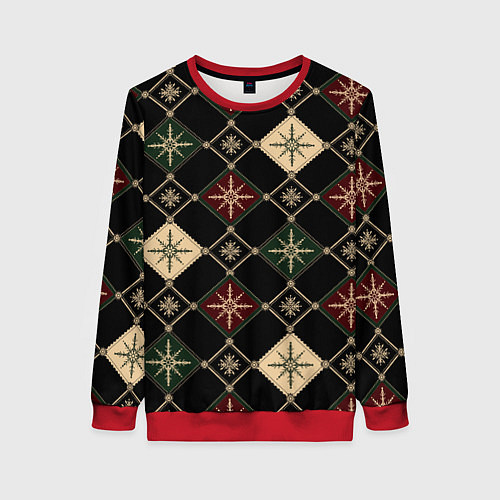 Женский свитшот Паттерн из снежинок на темном фоне / 3D-Красный – фото 1