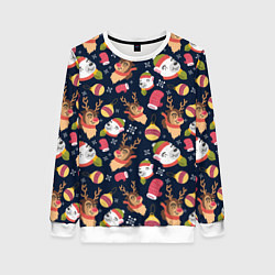 Женский свитшот Новогодний детский паттерн с животными