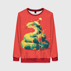 Свитшот женский Новогодняя змея с бокалом шампанского, цвет: 3D-красный