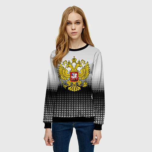 Женский свитшот Герб РФ текстура серая / 3D-Черный – фото 3
