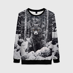 Свитшот женский Лис в зимней чаще, цвет: 3D-черный
