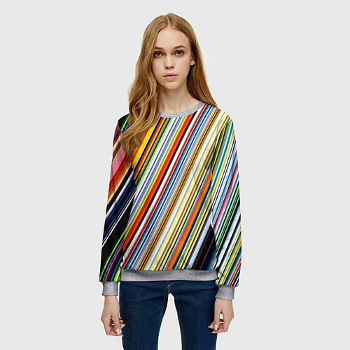 Женский свитшот Разноцветные полосы абстракция / 3D-Меланж – фото 3