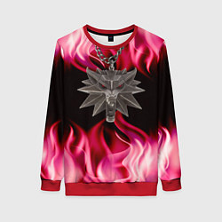Свитшот женский Ведьмак медальён в огне, цвет: 3D-красный