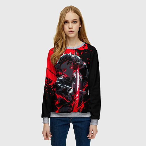 Женский свитшот Танджиро Камадо с катаной / 3D-Меланж – фото 3