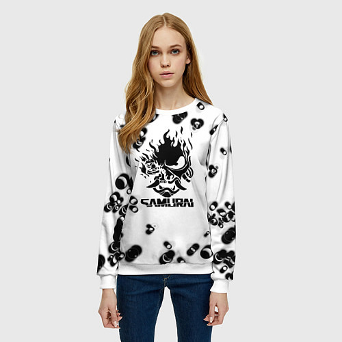 Женский свитшот Samurai черные краски текстура / 3D-Белый – фото 3