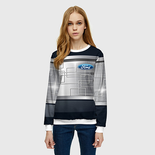 Женский свитшот FORD текстура из метала / 3D-Белый – фото 3