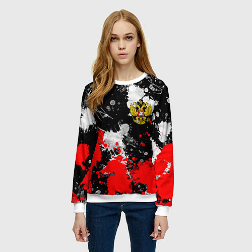 Женский свитшот Герб РФ абстрактыне краски / 3D-Белый – фото 3