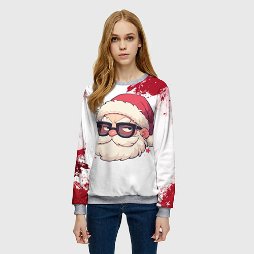 Женский свитшот Подозрительный Санта в очках / 3D-Меланж – фото 3
