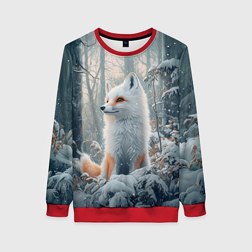 Женский свитшот Белый лис с рыжими пятнами / 3D-Красный – фото 1