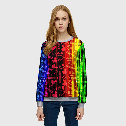 Женский свитшот Fortnite neon game / 3D-Меланж – фото 3
