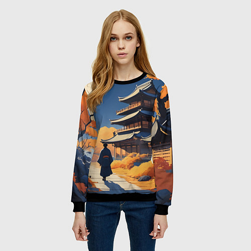 Женский свитшот Азия ночь луна / 3D-Черный – фото 3