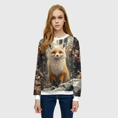 Женский свитшот Бело-рыжая лиса / 3D-Белый – фото 3