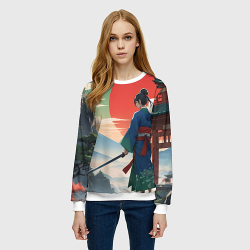 Женский свитшот Самурай на ярком красивом фоне / 3D-Белый – фото 3