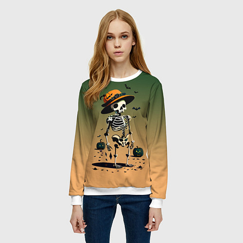 Женский свитшот Funny skeleton - ai art fantasy / 3D-Белый – фото 3