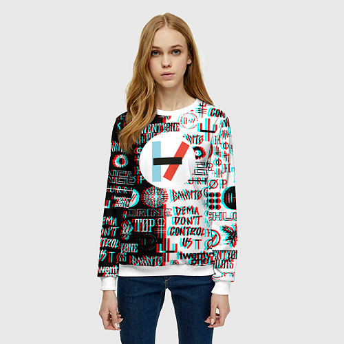 Женский свитшот Twenty one pilots glitch pattern / 3D-Белый – фото 3